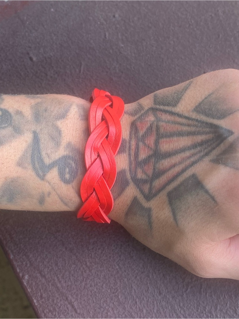 Braided Red Leather Twisted Cuff Bracelet (7 - 8.5”) Adjustable